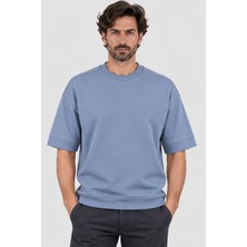 Gızzıt Italy Erkek Oversize Bisiklet Yaka T-Shirt U008028 Mavi