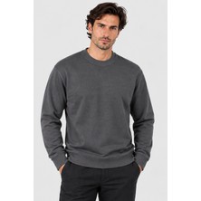 Gızzıt Erkek Yıkamalı Bisiklet Yaka Sweatshirt U007841 Füme