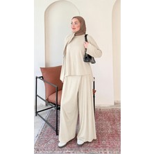 RFK Butik Kadın Oys.ho Günlük Şık Rahat Kalıp Tunik Pantolonlu Tesettür Takım - Taş