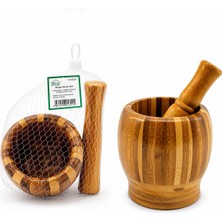 Go İthalat Ahşap Bambu - Çizgili Havan Sarımsak Dövecek Ç: 8cm--D: 7cm--Y:10.5cm Fileli Ambalaj (3791)