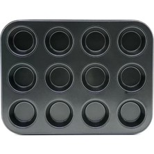 12'li Muffin Kek Kalıbı - Metal - Siyah Midastech