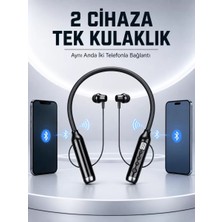 MidasTech Boyun Bantlı Bluetooth Kulaklık Dijital Ekranlı Mikrofonlu Çift Telefon Bağlantılı Kablosuz M