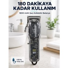 MidasTech Erkek Saç Tıraş Makinesi Ayarlanabilir Bıçaklı 4 Taraklı 180 Dakika Kullanımlı LCD Ekranlı
