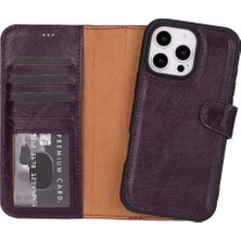Cüzdan Taşıma Derdi Olmadan - iPhone 16 Pro Max Uyumlu Hakiki Deri El Yapımı Kart Yuvalı Kılıf (Patlıcan Mor)