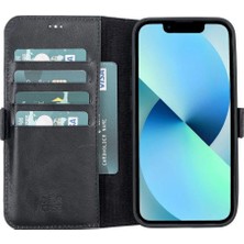 Apple iPhone 13 Uyumlu Deri Cüzdanlı Kılıf Rustik Siyah