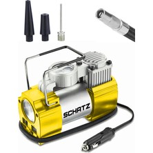 Schatz 12V 150 Psi Işıklı Bakır Sargılı Çakmaklık Girişli Mini Hava Kompresörü 35L Sarı