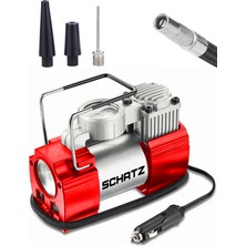 Schatz 12V 150 Psi Işıklı Bakır Sargılı Çakmaklık Girişli Mini Hava Kompresörü 35L Kırmızı