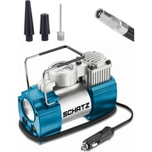 Schatz 12V 150 Psi Işıklı Bakır Sargılı Çakmaklık Girişli Mini Hava Kompresörü 35L Mavi