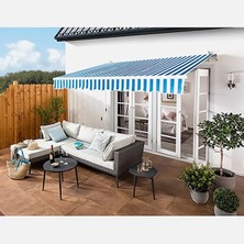 Enlis 400X250 cm Mavi Beyaz Çizgili Balkon Tentesi Polyester Bahçe & Teras Güneşliği