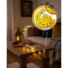 Emt Pazarlama® Gold Renk Metal Minareli Hilal LED Işık Pilli Ramazan Süsü