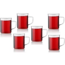 Kahveci Elektronik Store Borosilikat Cam 6'lı Kupa Seti, Ergonomik Saplı, Düz Tabanlı, Pürüzsüz Kenarlı, Ince Tasarımlı, Sıcak Içecekler Için, 200ML