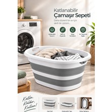 Erdem Store Katlanır Çamaşır Selesi 25 Lt | Katlanabilir Çamaşır Sepeti | Yer Tasarruflu Oval Sepet Orta Boy