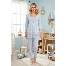 Quilling Bebe Mavi Renkli, Dantel Detaylı, 33203 Uzun Kol, 2 Parça Lohusa Hamile Pijama Takımı