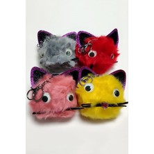 Pileli Store Kedi Tüylü Peluş Anahtarlık