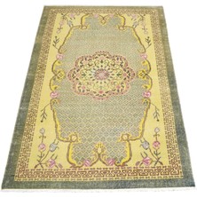 Zehra Abla Halı Vintage El Dokuma Enfes Eskitme Sarı Kula Izmir Yün Halı 7451