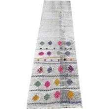 Zehra Abla Halı Yeni El Dokuma Enteresan Ak Pamuklu Yörük Yolluk Yün Kilim 7455