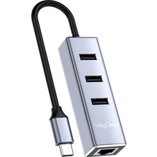 Store USB Type-C To 100MBPS Ethernet Çevirici ve 3 Portlu USB Hub Çoklayıcı