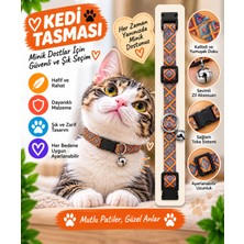 Baron Pet Kedi Tasması Turuncu Etnik Kilim Desenli Zilli Ayarlanabilir Klipsli Kumaş Kedi Boyun Tasması