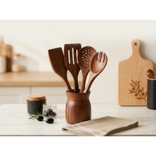 Store Premium Akasya Ağacı Mutfak Gereçleri Seti - 4 Parça Kaşık/spatula Seti ve Şık Ahşap Tutucu - Gıdayla Temasa Uygun, Doğal ve Antibakteriyel - Mutfak Için Ergonomik Tasarım