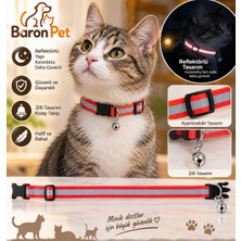 Baron Pet Kedi Tasması Kırmızı Reflektörlü Zilli Ayarlanabilir Klips Tokalı Boyun Tasması