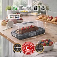 Store Dikdörtgen Şeklinde Şeffaf Pasta Taşıma Kabı Piknik Gezi Için Kek Fanusu Pasta Kutusu Börek Çörek Saklama Kabı (Krem)