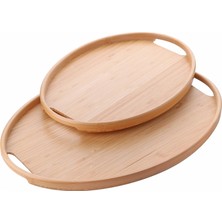 Store 2'li Bambu Tepsi Seti, Ince Tasarım Özel Üretim Oval 2'li Bambu Tepsi Seti (36 * 26 * 1cm-45 * 31.5 * 1cm)
