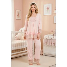 Quilling Bebe Pembe Renkli Dantel Detaylı, 33203 Uzun Kol, 2 Parça Lohusa Hamile Pijama Takımı