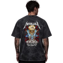 Sevbano Metallica Rock Metal Müzik Grubu Baskılı Unisex Oversize Eskitme Yıkamalı Tişört