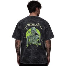 Sevbano Metallica Rock Metal Müzik Grubu Baskılı Unisex Oversize Eskitme Yıkamalı Tişört