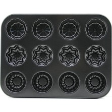 Hace Bazaar 12 Gözlü Metal - Siyah Şekilli Muffin - Kek Kalıp (4887) -Hcb