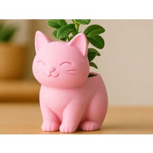 Bin1çeşit 3D Baskı Sevimli Kedi Saksı - Figürlü Sukulent Saksısı-Pembe