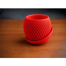 Bin1çeşit 3D Baskı Küre Saksı - Kafes Dokulu Iki Parçalı Dekoratif Saksı - Kırmızı-Kırmızı