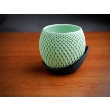 Bin1çeşit 3D Baskı Küre Saksı - Kafes Dokulu Iki Parçalı Dekoratif Saksı - Mint-Siyah