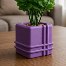 Bin1çeşit 3D Baskı Square Planter - Izgara Desenli Küp Saksı-Mor
