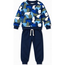 Yiğit Butik Erkek Çocuk Ayı Desenli Sweatshirt ve Bağcıklı Pantolon 2’li Alt Üst Takım
