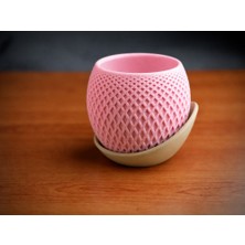 Bin1çeşit 3D Baskı Küre Saksı - Kafes Dokulu Iki Parçalı Dekoratif Saksı - Pembe-Bej