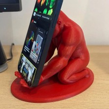 Mey Ithalat® 3D Baskı Goril Telefon Tutucu - Kaslı Goril Masaüstü Telefon Standı-Kırmızı