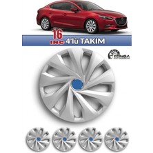 Yonga Oto Aksesuar Mazda 5 16 Inç Jant Kapağı 4'lü Set Siyah Gümüş + 4 Amblem + 8 Cırt Kelepçe
