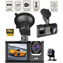 Metaforce Araç Içi Kamera 1080P 3 Kameralı IPS Ekran G Sensör Gece Görüş Ultra Geniş Açı Yol Kayıt Geri Görüş