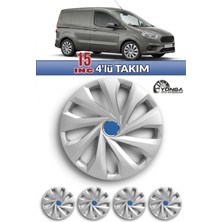 YONGA OTO AKSESUAR Ford Connect 15 Inç Jant Kapağı 4'lü Set Gümüş Gri + 4 Amblem + 8 Cırt Kelepçe