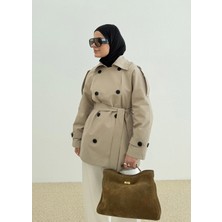 Moda Aksa NEW KUŞAKLI DİK YAKA TRENÇKOT TAŞ