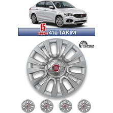 YONGA OTO AKSESUAR Fiat Egea 15 Inç Jant Kapağı 4'lü Set Gümüş + 4 Amblem + 8 Cırt Kelepçe