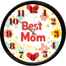 Caseras Best Mom Temalı Duvar Saati 28 cm – Sessiz Mekanizma Dekoratif Tasarım