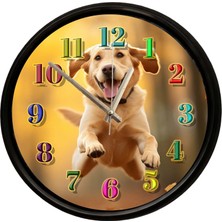 Caseras Koşan Labrador Köpek Tasarımlı Dekoratif Duvar Saati 28 cm Sessiz Mekanizma