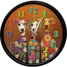 Caseras Çiçek Desenli Sevimli Köpekler Temalı Duvar Saati 28 cm – Sessiz Mekanizma Modern Dekor