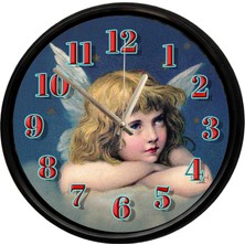 Caseras Vintage Melek Figürlü Dekoratif Duvar Saati 28 cm Sessiz Mekanizma