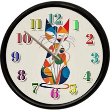 Caseras Modern Geometrik Kedi Tasarımlı Dekoratif Duvar Saati 28 cm Sessiz Mekanizma