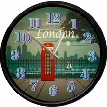 Caseras London Kırmızı Telefon Kulübesi Temalı Dekoratif Duvar Saati 28 cm Sessiz Mekanizma