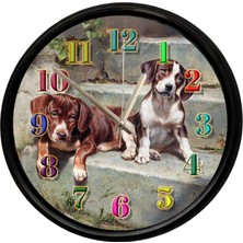 Caseras Sevimli Yavru Köpekler Tasarımlı Dekoratif Duvar Saati 28 cm Sessiz Mekanizma