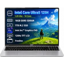 Acer Aspire Lite AL16-71P Taşınabilir Bilgisayar 15.6'' FHD Intel Core Ultra 5 125H 16GB DDR5 1TB SSD